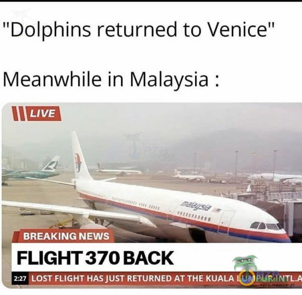 Dolphins returned to Venice Meanwhile in Malaysia : p R BREĄKINGNEWS _ FLIGHT 370 BACK | 227 (LOST FUGHT HAS JUST RETURNED AT THE KUALA LUMPURINTIA