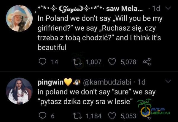  „*%+-$©: Czagiad © **+. saw Id In Poland we don t say „Will you be my = girlfriend?” we say „Ruchasz się, czy rpa osz osiorcya toya TH RSI beautiful 014 U1007 (GQ 5078 s4 pingwin$$ » ©kambudziabi - 1d , in poland we dont say sure we say...