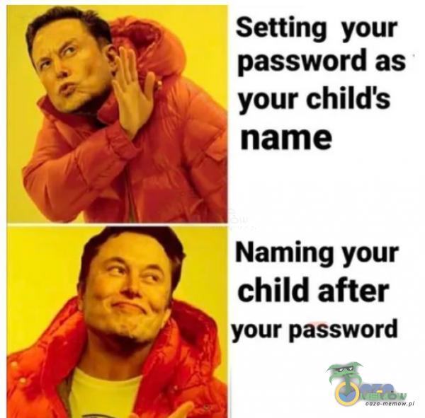 Setting your password as , your child s = | Naming your child after A ij | your password _ BE—