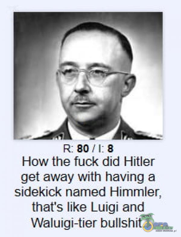 R: 80 How the fuck did Hitler get away with having a sidekick named Himmler, thaťs like Luigi and Waluigi-tier bullshît.