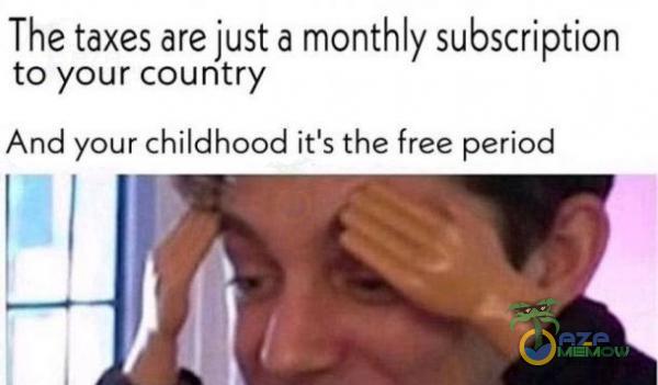 The taxes are just a monthly subscription to your country And your childhood iťs the free period