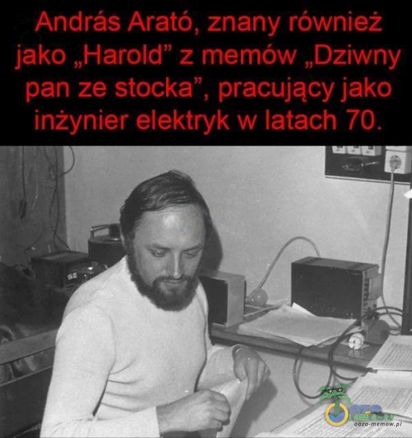 Andrăs Arató, znany również jako „Harold z memów „Dziwny pan ze stocka , pracujący jako inżynier elektryk w latach 70.