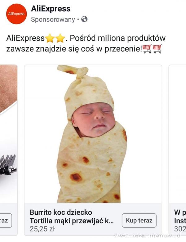  AliExpress AliExpress Sponsorowany • O AliExpress . Pośród miliona produktów zawsze znajdzie się coś w przecenie! raz Burrito koc dziecko...