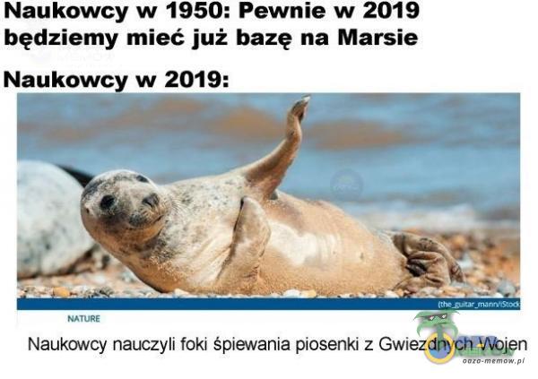 Naukowcy w 1950: Pewnie w 2019 będziemy mieć już bazę na Marsie Naukowcy w 2019: nauczyli foki śpiewania piosenki z Gwiezdnych wojen