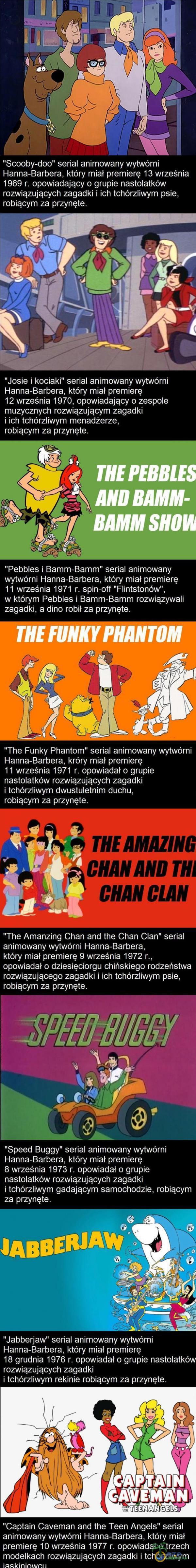  Wos cje ooo EE UE AeJ LI) Hanna-Barbera, który miał premierę: 13 września 1969 r. opowiadający © grupie nastolatków rozwiązujących żagadki i ich tchórzliwym psie, robiącym ża przynęte. Josie i kociaki serial animowany wytwórni...