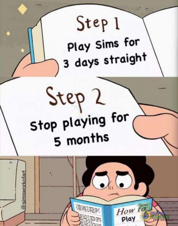 Step 1 Play Sims for 3 days straight Stop aying for 5 months Howto Play