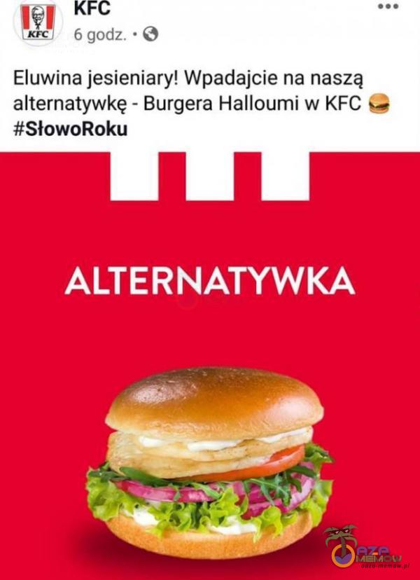 6 godz. • O Eluwina jesieniary! Wpadajcie na naszą alternatywkę - Burgera Halloumi w KFC #SłowoRoku ALTERNATYWKA