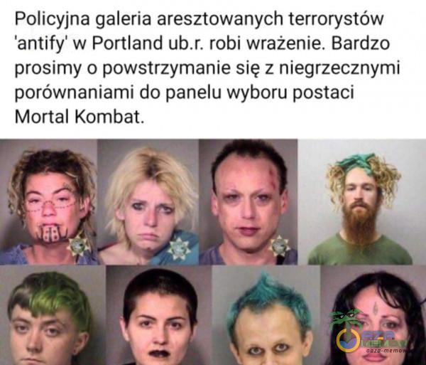Palicyjna galeria aresztowanych terrorystów antify w Portland robi wrażenie. Bardzo prosimy o powstrzymanie się z niegrzecznymi porównaniami do panelu wyboru postaci Mortal Kombat.