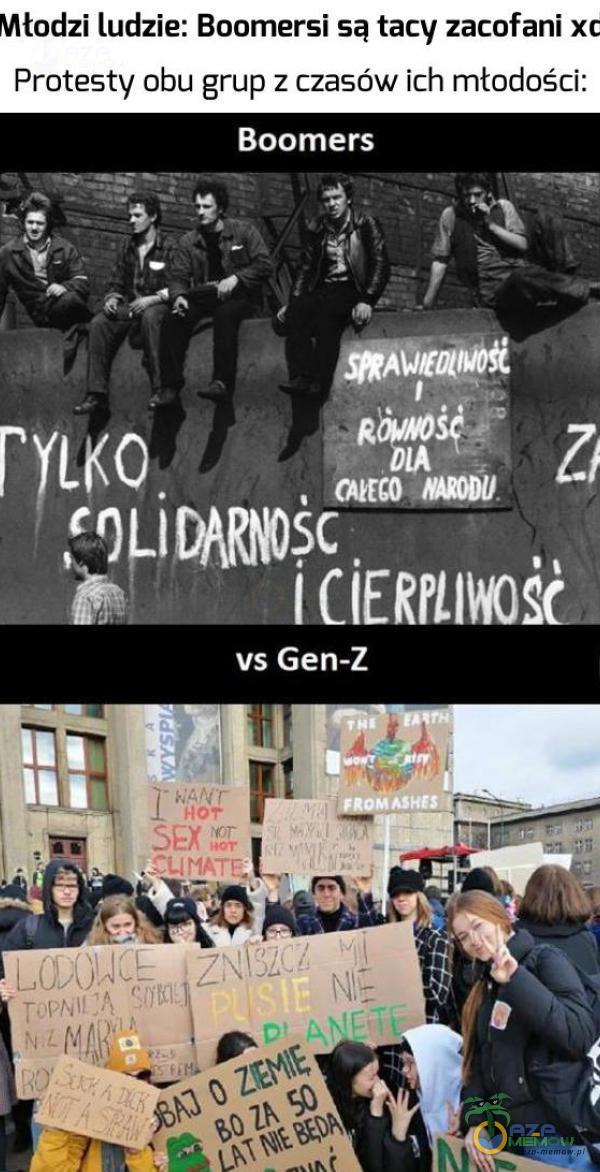 Młodzi ludzie: Boomersi są tacy zacofani xc Protesty obu grup z czasów ich młodości: Boomers RWh0śą_ŕ DIA attco i CiERPL11i,OŠČ. vs Gen-Z