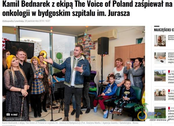 Kamil Bednarek z ekipą The Voice of Poland zaśpiewał na onkologii w bydgoskim szpitalu im. Jurasza