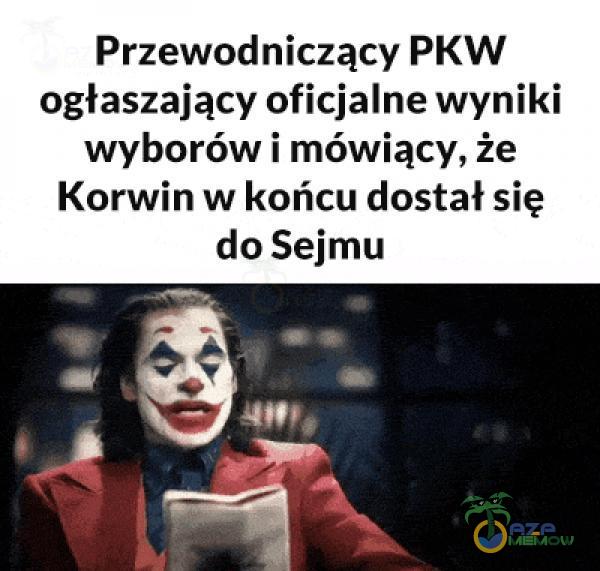 Przewodniczący PKW ogłaszający oficjalne wyniki wyborów i mówiący, że Korwin w końcu dostał się do Sejmu