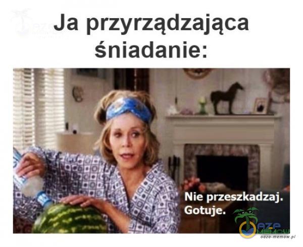 Ja przyrządzająca śniadanie: Nie przeszkadzaj. Gotuje.