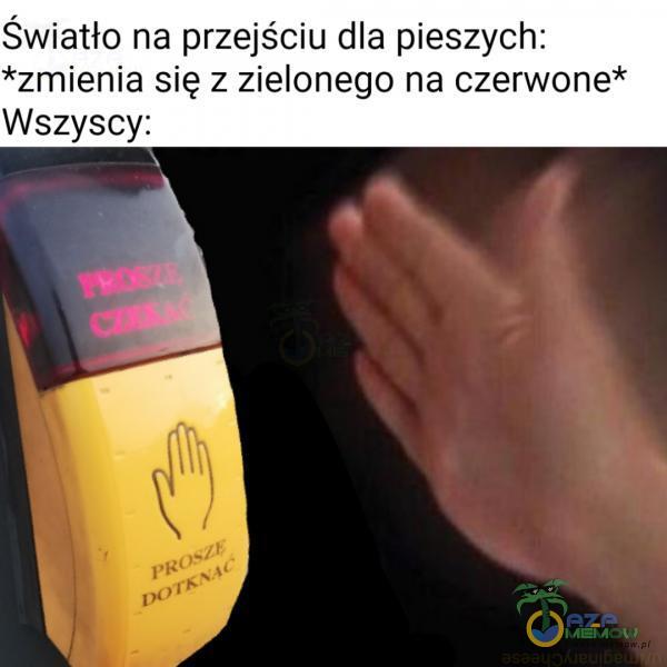 Światło na przejściu dla pieszych: *zmienia się z zielonego na czerwone* Wszyscy: