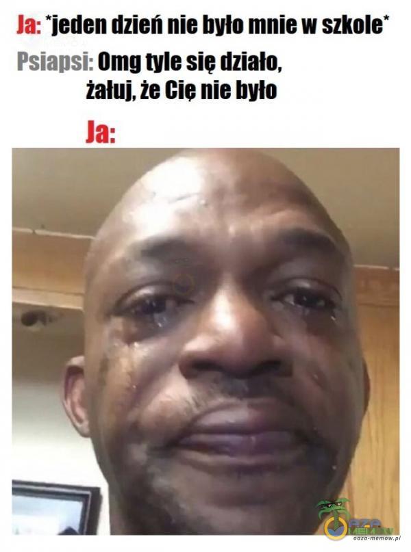 Ja. jeden dzień nie było mnie w szkole* Psiapsi: Omg tyle sie działo, żałuj, że Cie nie było