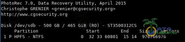  PhotoRec 7. O, Data Recovery IJtiLity, April 2015 Christophe GRENIER : //. Disk /sdb - 500 GB / 465 GiB (RO) partition HPFS - NTFS Start 0 32 33 -...