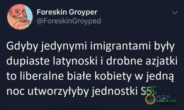  Foreskin Groyper ForeskinGroyped Gdyby jedynymi imigrantami były dupiaste latynoski i drobne azjatki to liberalne białe kobiety w jedną noc...