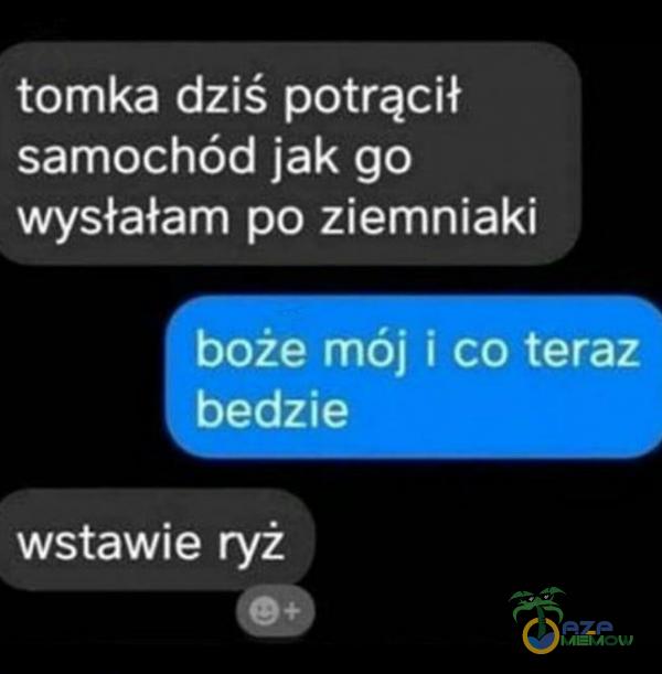 tomka dziś potrącił samochód jak go wysłałam po ziemniaki boże mój i co teraz bedzie wstawie ryż