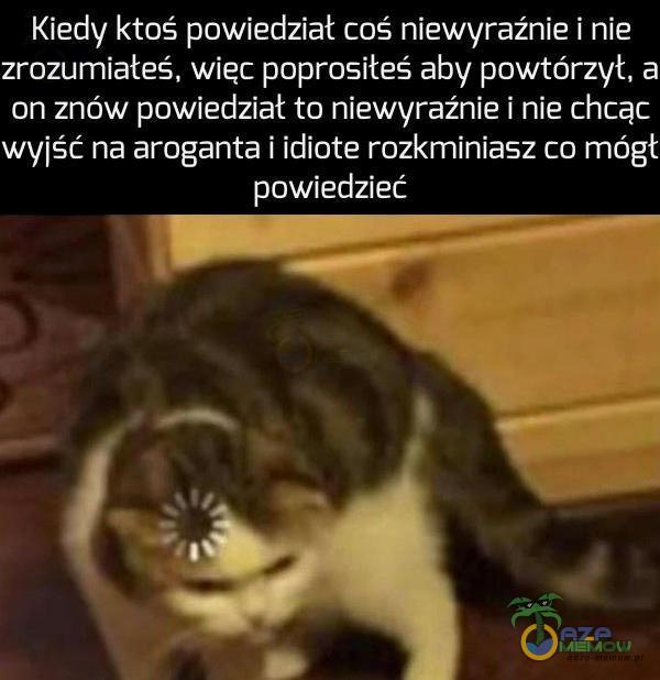 Kiedy ktoś powiedział coś niewyraźnie i nie zrozumiałeś, wiec poprosiłeś aby powtórzył, a on znów powiedział to niewyraźnie i nie chcąc wyjść na aroganta i idiote rozkminiasz co mógł powiedzieć