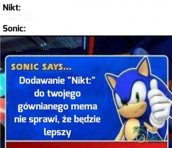 Nikt: Sonic: SONIC Dodawanie Nikt: do twojego gównianego mema nie sprawi, że będzie lepszy