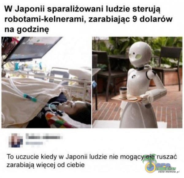 W Japonii sparaliżowani ludzie sterują robotami-kelnerami, zarabiając 9 dolarów na godzinę To uczucie kiedy w Japonii ludzie nie mogący się ruszać zarabiają więcej od ciebie