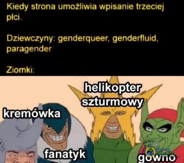 Kiedy strona umożliwia wpisanie trzeciej płci. Dziewczyny: genderqueer, genderfluid, paragender Ziomki: helikopter szturmOwy kremówka fanatyk • gówno