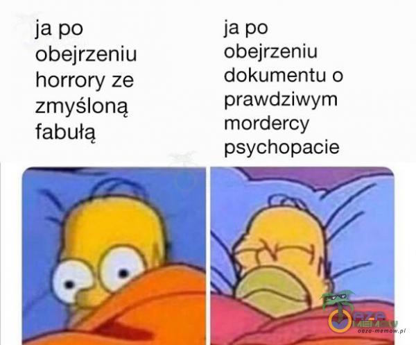 ja po obejrzeniu horrory ze zmyśloną fabułą ja po obejrzeniu dokumentu o prawdziwym mordercy psychopacie