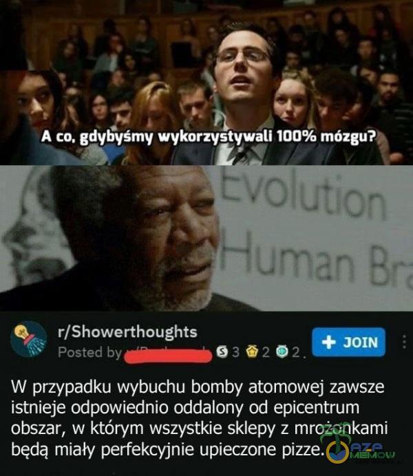  A co, gdybyśmy wykorzystywali 100% mózgu? ečvo utcn O, r/Showerthoughts JOI Posted 02. W przypadku wybuchu bomby atomowej zawsze istnieje odpowiednio oddalony od epicentrum obszar, w którym wszystkie sklepy z mrożonkami będą miały...