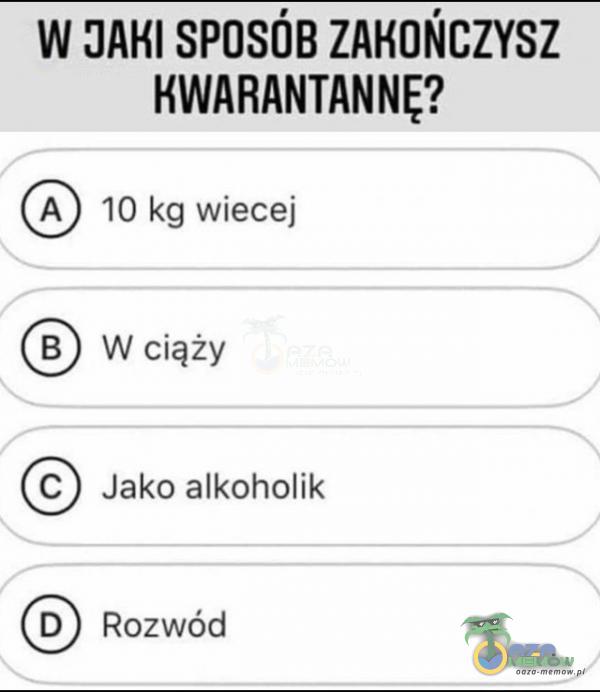 W JAKI SPOSÓB ZAKOŃCZYSZ KWARANTANNĘ? (C) Jako alkoholik Rozwód