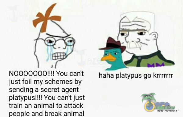 |» NOOOOOOQH! Yau canit just fil my sonemes hy sending a secret agent atypus!!! just trajn ań animal ta attack peoe and break animal. haha atypus go krrrrrrr
