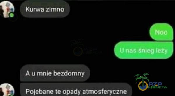 K***a zimno oo nas Śnieg te A u mnie bezdomn***Pojebane te opady atmosferyczne