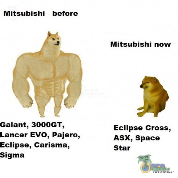 Mitsubishi before Mitsubishi now Galant, 3000GT, Eciipse Gross, Lańcer EVO, Pajero, ASX, Space Eclipse, Carisma, Star Sigma