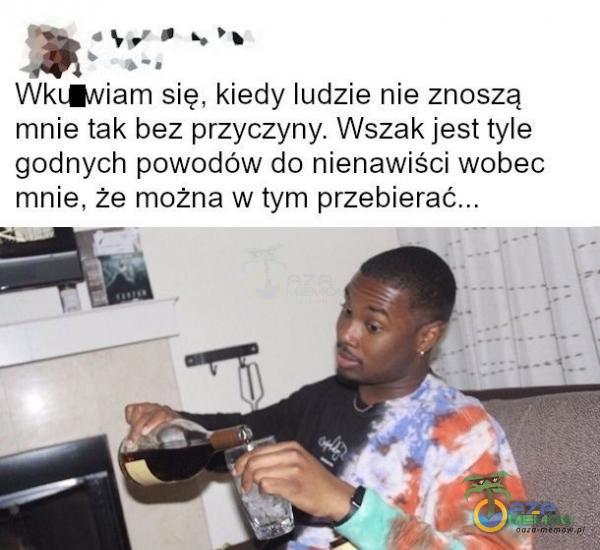 Wkł•viam się, kiedy ludzie nie znoszą mnie tak bez przyczyny. Wszak jest tyle godnych powodów do nienawiści wobec mnie, że można w tym przebierać...