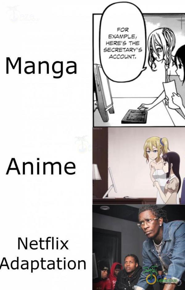 EXAMPLE, HERE S THE SECRETARY S ACCOuNT. Manga Anime Netflix Adaptation