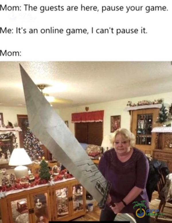 Mom. The guests: are here. pause your qame. Me: It s an online game, | can t pause it. Mom.