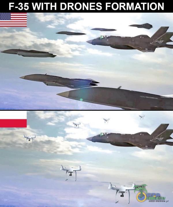 F-35 WITH DRONES FORMATION