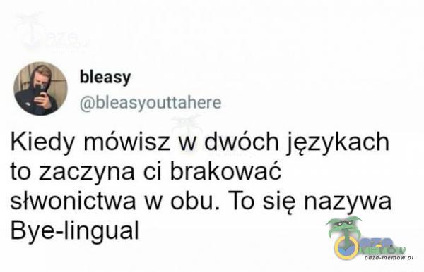 bleasy Gblezgyc wraherę Kiedy mówisz w dwóch językach to zaczyna ci brakować słwonictwa w obu. To się nazywa Bye-lingual