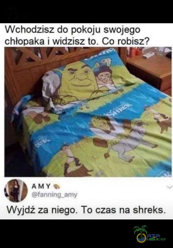 Wchodzisz do pokoju swojego chłopaka | widzisz to Co robisz? . Wyjdź za niego. To czas na shreks.