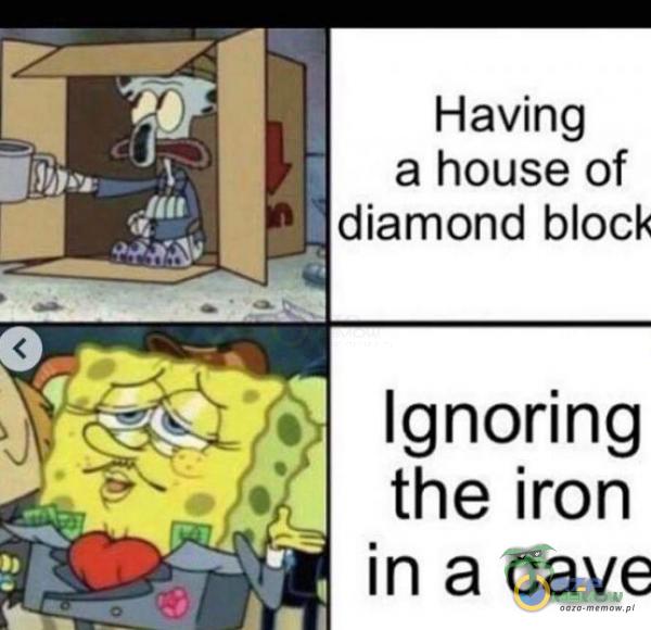 Having a house of diamond błock Ignoring the iron in a cave