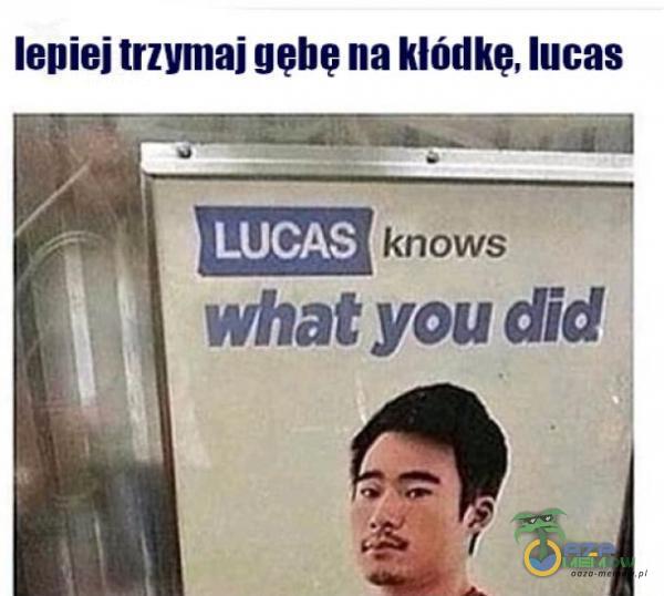 lepiej mumai gębę na klóllllę. lucas ASknows what you did w? inl-