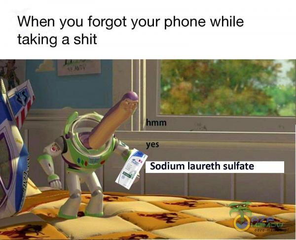 When you forgot your Phone while taking a shit mm Sodium laureth sulfate