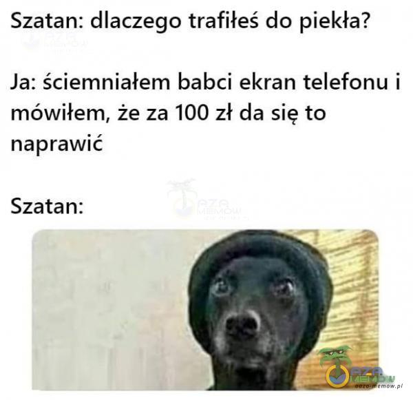 Szatan: dlaczego trafiłeś do piekła? Ja: ściemniałem babci ekran telefonu i mówiłem, że za 100 zł da się to naprawić Szatan: