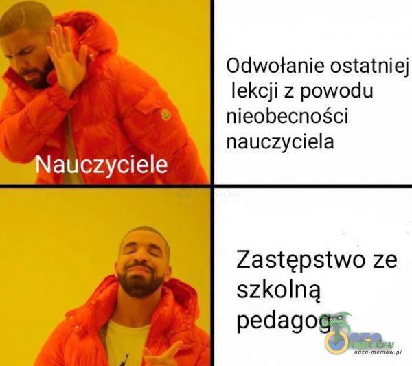 Odwołtanie ostatniej lekcji z powodu nieobecności nauczyciela Zastępstwo ze szkolną pedagog