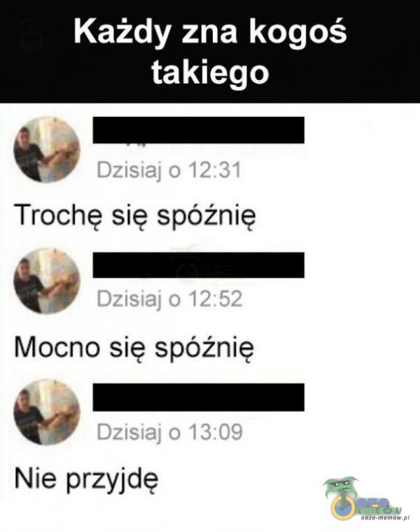 Każdy zna kogoś takiego i»; _ Trochę się spóźnię ; _ Mocno się spóźnię w _ Nie przyjdę