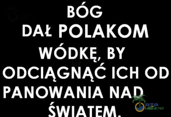 BÓG DAŁ POLAKOM WÓDKĘ, BY ODCIĄGNĄĆ ICH OD PANOWANIA NAD