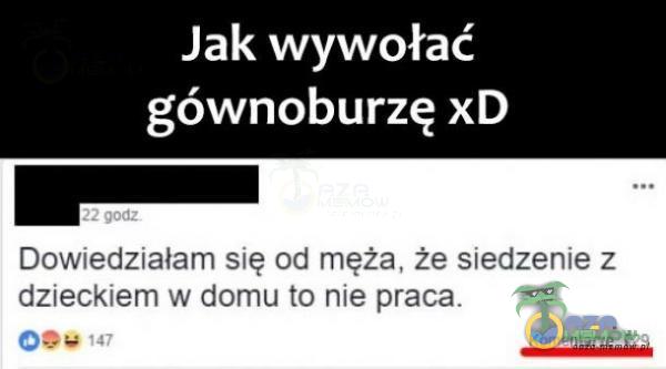 Jak wywołać gównoburzę xD Dowiedziałam się od męża, że siedzenie z dzieckiem w domu to nie praca. OOY 147