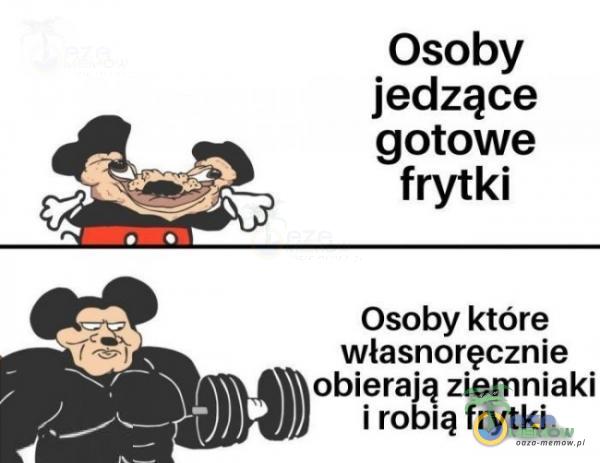 Osoby jedzące gotowe frytki Osoby które własnoręcznie obierają ziemniaki i robią frytki