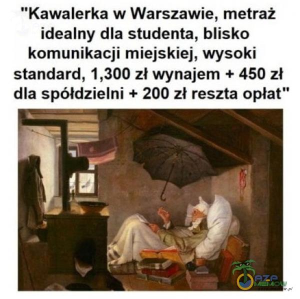 Kawalerka w Warszawie, metraż idealny dla studenta, blisko komunikacji miejskiej, wysoki standard, 1,300 zł wynajem + 450 zł dla spółdzielni + 200 zł reszta opłat”