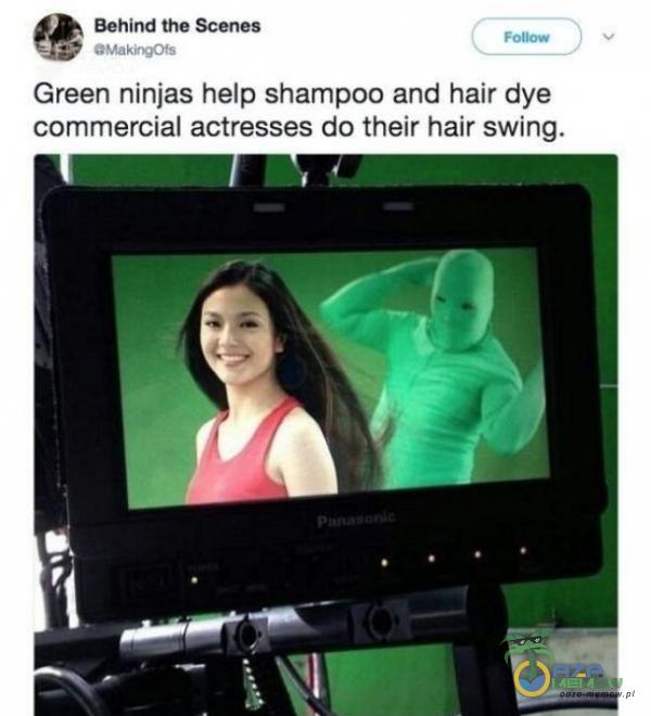 4» Belind the Scznez z t w Green nin|as help shampoo and hair cdiye mercial actresses do their hair swing.