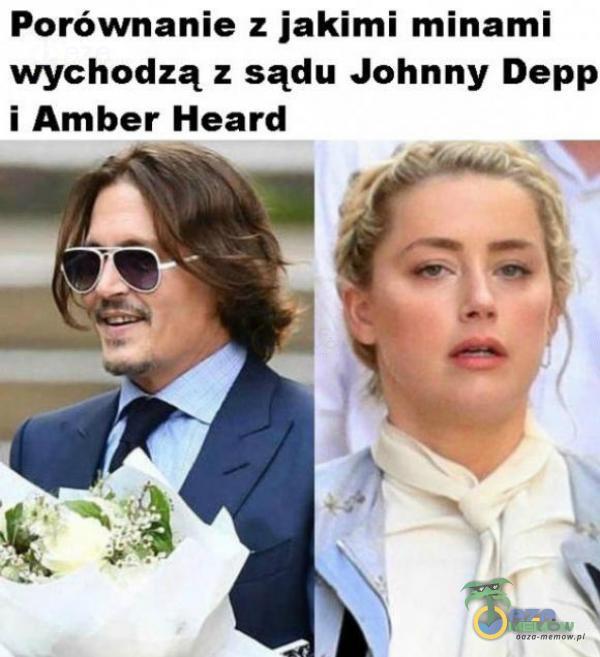 Porównanie z jakimi minami wychodzą z sądu Johnny Depp i Amber Heard