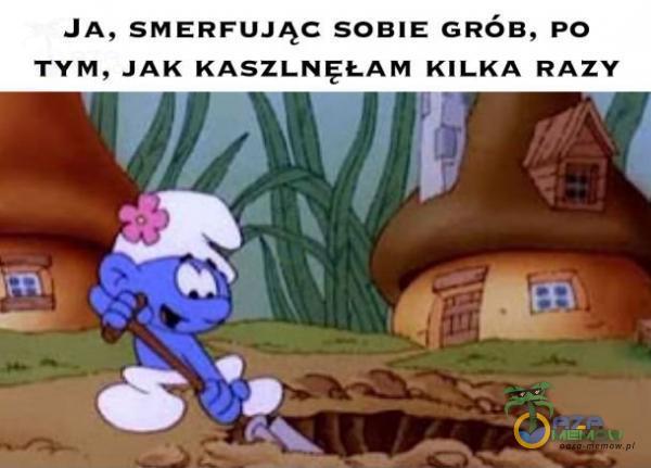 JA, SMERFUJĄC SOBIE GRÓB, PO TYM, JAK ee Ania RAZY Ua, 2Y 18 y” - zB PJ >,